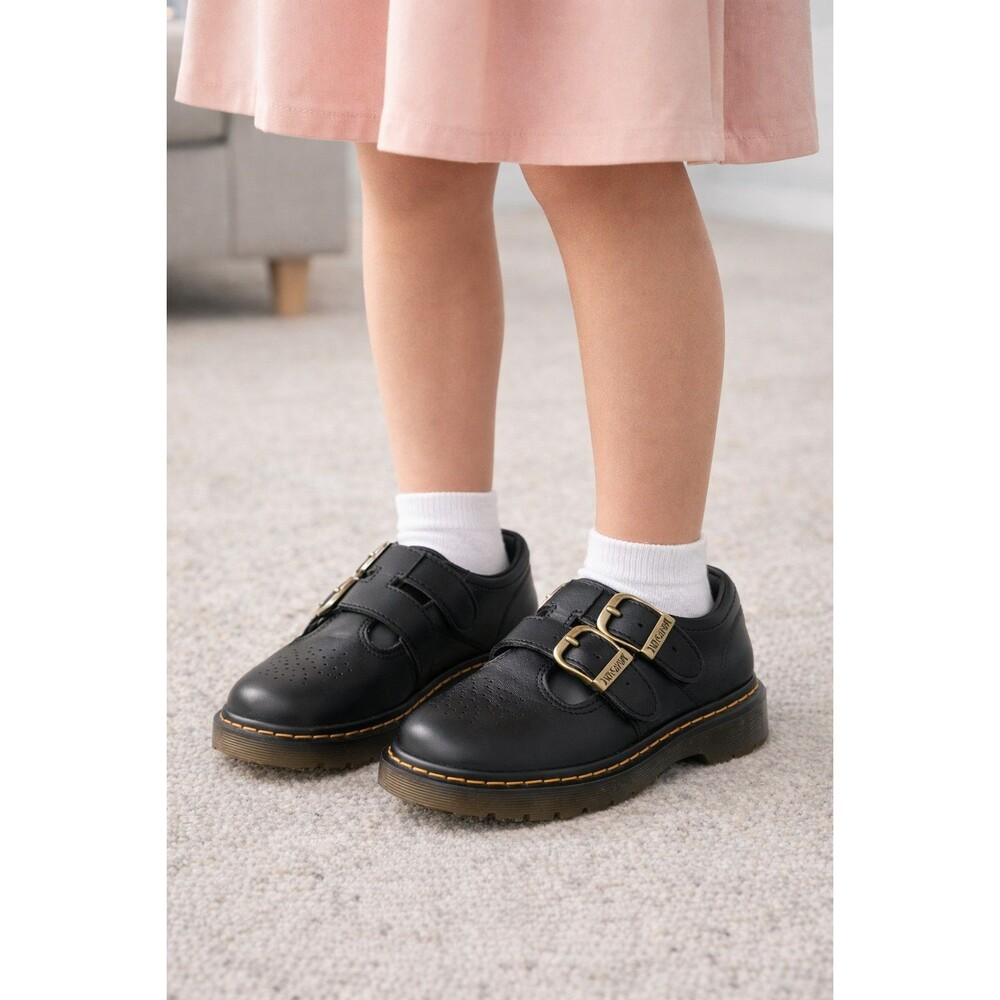 Dr Martens 8065 Youth Girls Sz 2 Black Leather Buckle Mary Janes Pre-Owned